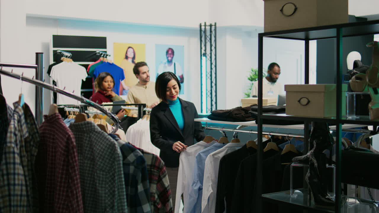 Customers shopping for clothes at a retail store