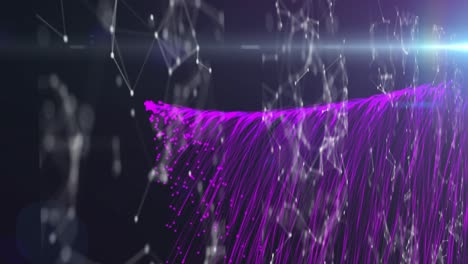 animación de la red de conexiones sobre la explosión de rastros de luz púrpura