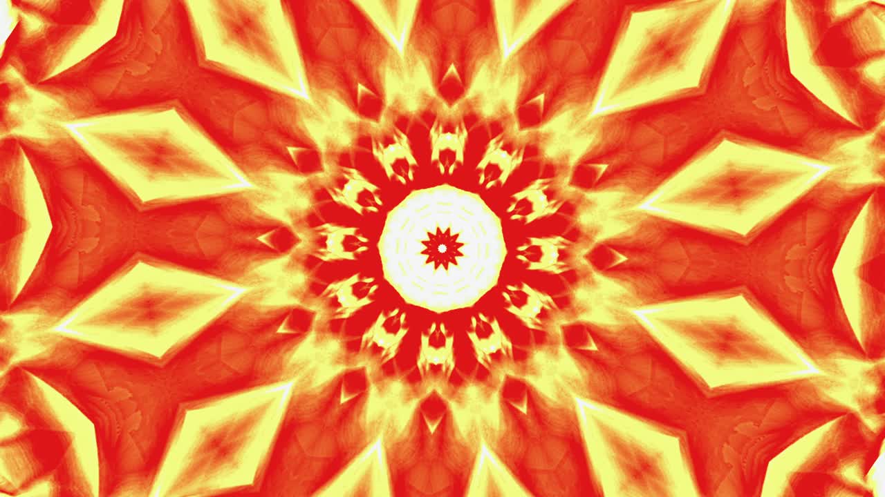 abstract kaleidoscópico mandala gradiente amarillo naranja rojo forma de estrella morphing movimiento gráfico. fondo animado visual psicodélico 4k. hermoso ornamento para dj vj bucle, espectáculos de escenario, transición.