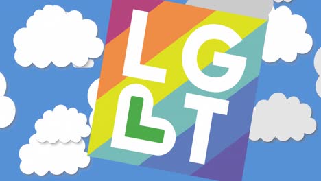 무지개 배경과 구름 위에 lgbt 텍스트의 애니메이션