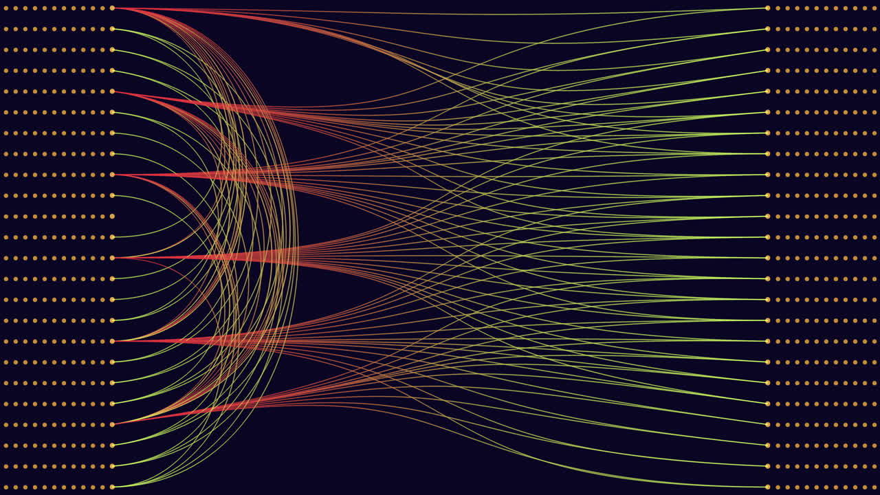 Abstract data flow lines connecting nodes, network visualization background