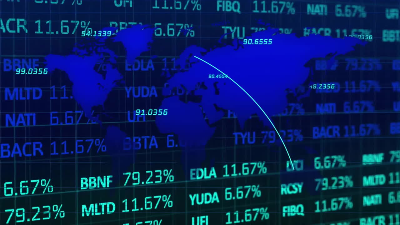Animation of stock market and data processing over world map