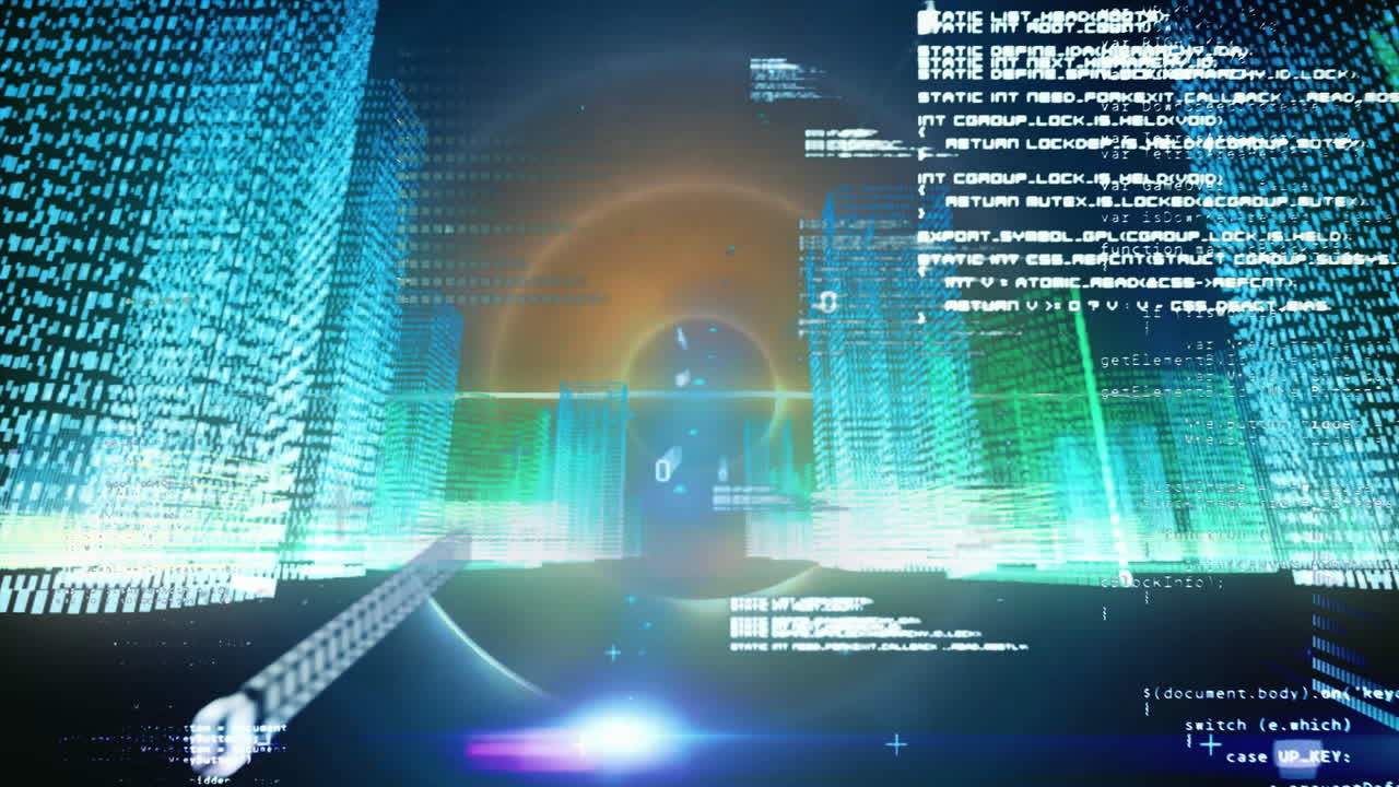 반이는 오렌지색 원 위에 금융 데이터 처리의 애니메이션