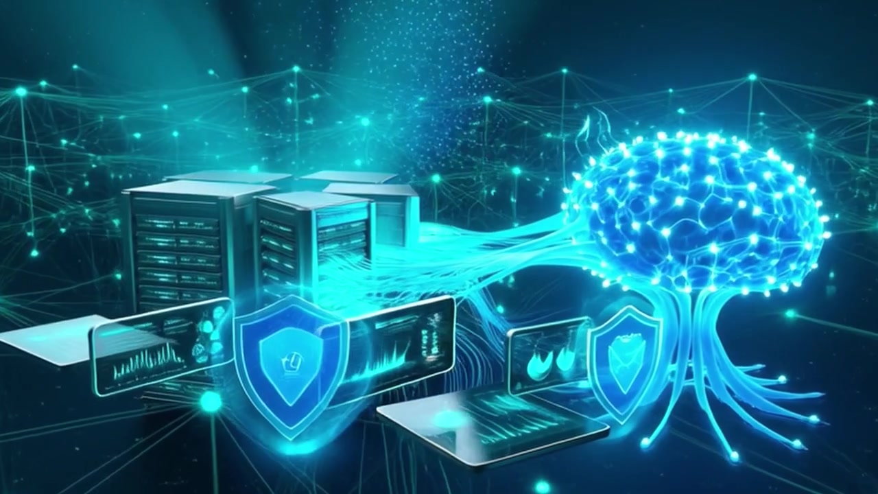 Digital Artificial Intelligence Brain Connected to Server Network