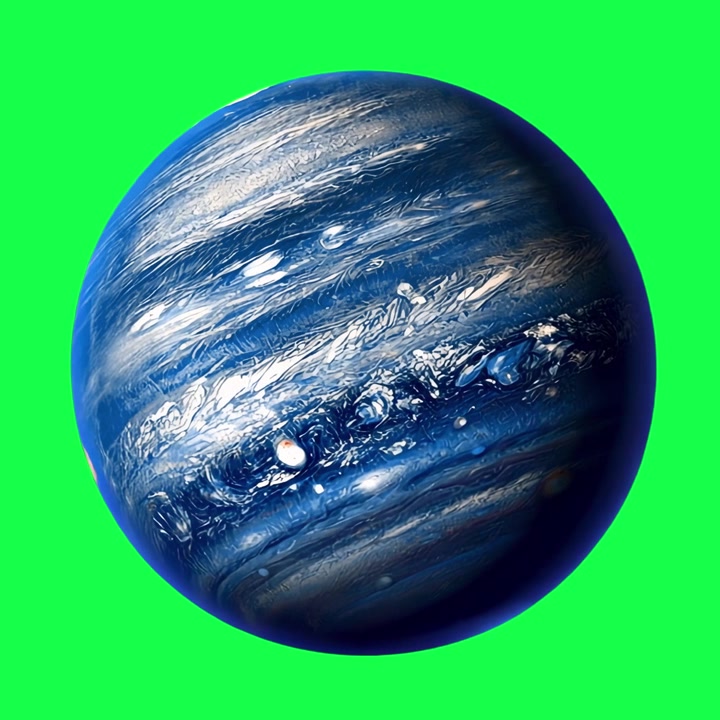 Blue and White Gas Giant Planet Rotating on Green Screen