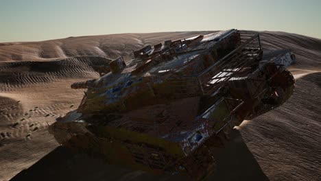 Tanques-Militares-Destruidos-En-El-Desierto-Al-Atardecer