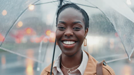 Black-woman,-travel-and-city-with-umbrella