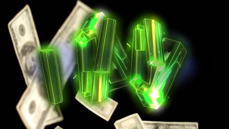 Animación-De-Cristales-Verdes-Sobre-Billetes