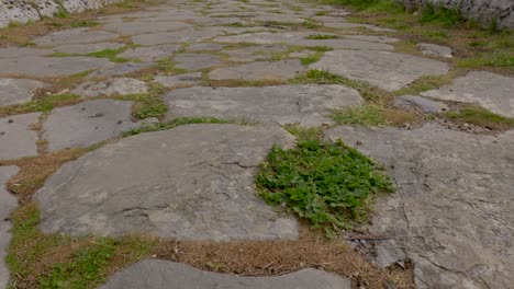 Carretera-Pavimentada-Que-Data-De-La-Antigua-Grecia-En-El-Parque-Arqueológico-De-Paestum,-En-El-Sur-De-Italia.