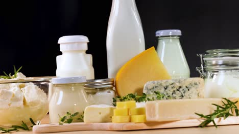 assorted dairy items arranged neatly on a table