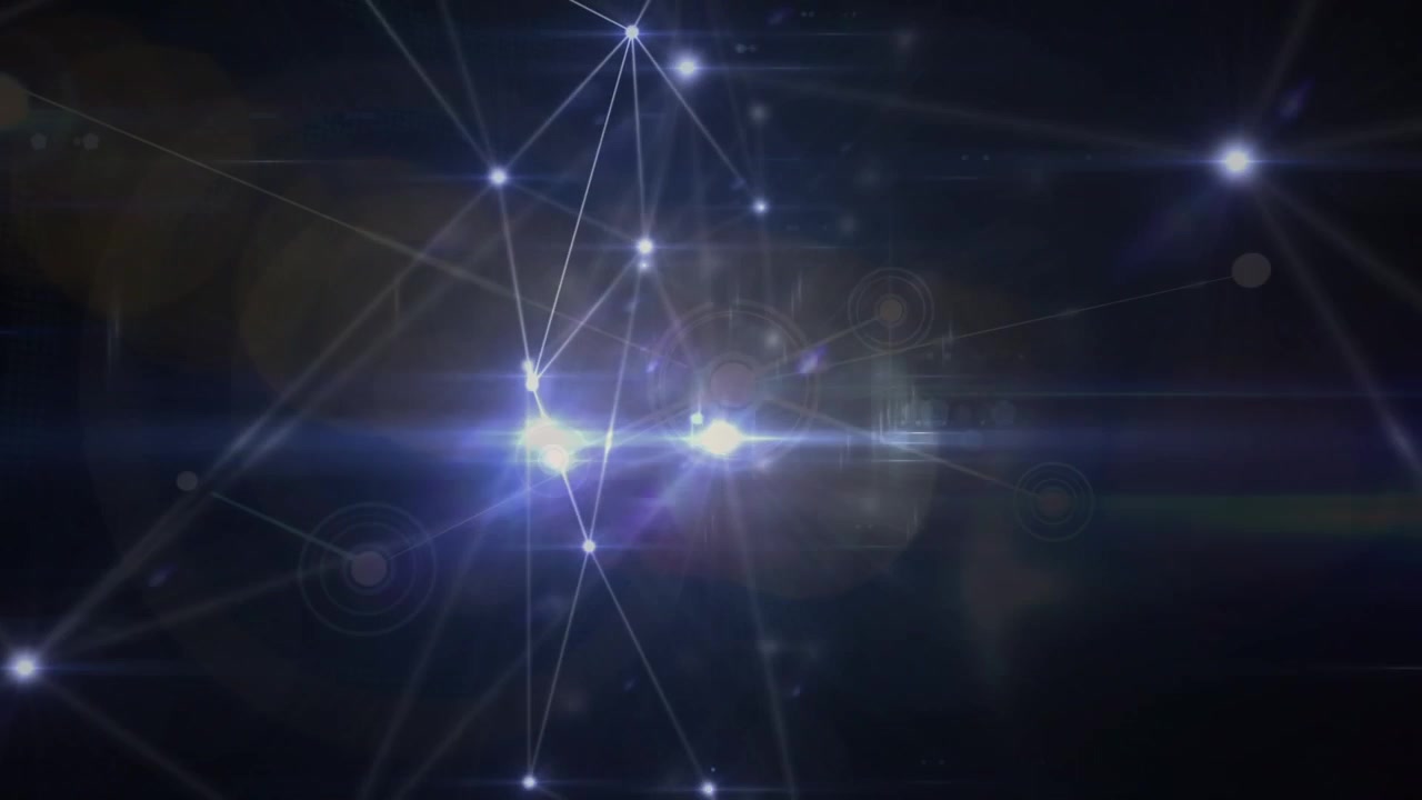 Animation of light beams passing through network connecting dots on digital interface