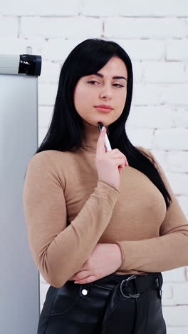 woman thinking during presentation