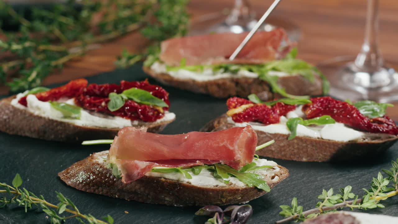 Bruschetta with prosciutto and sun-dried tomatoes