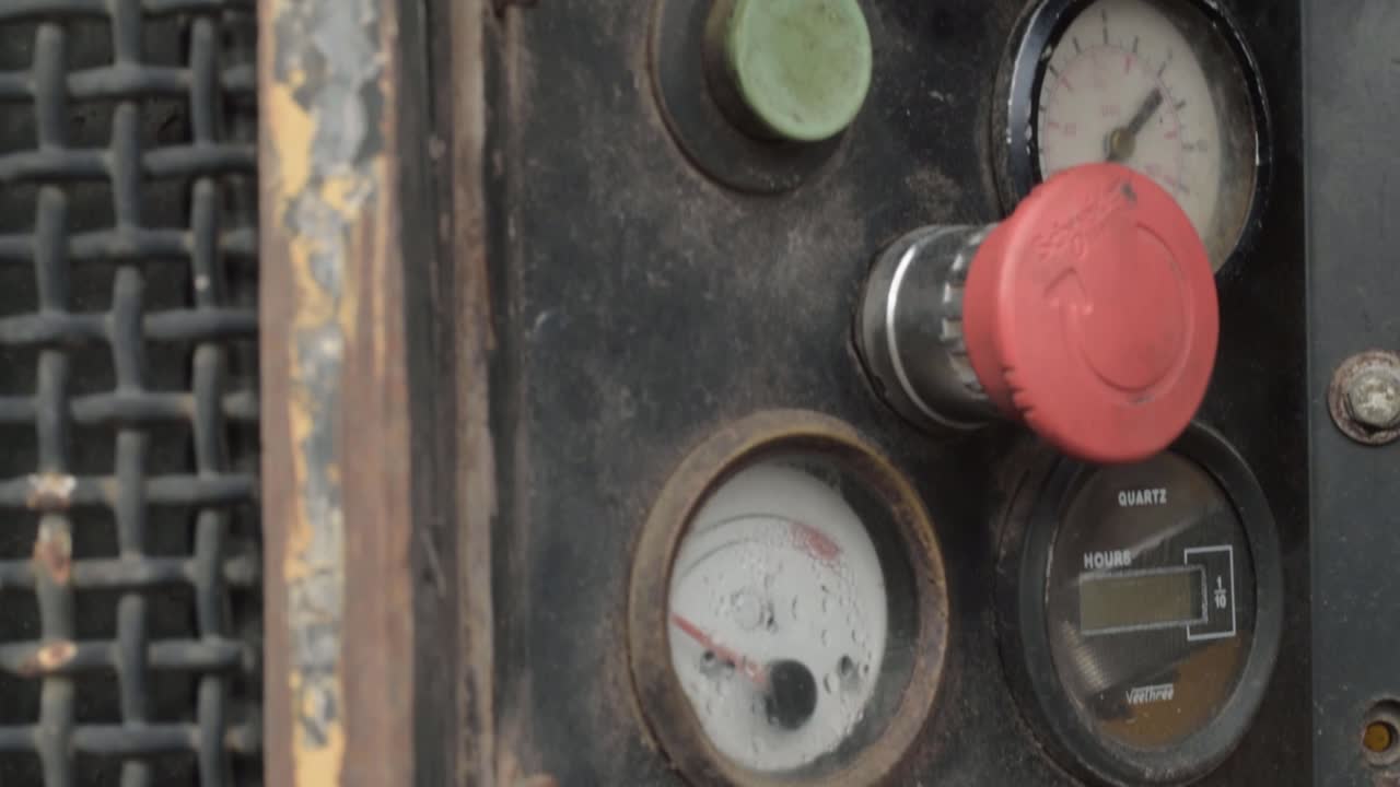 Industrial dials, gauges and pneumatic controls panel close up