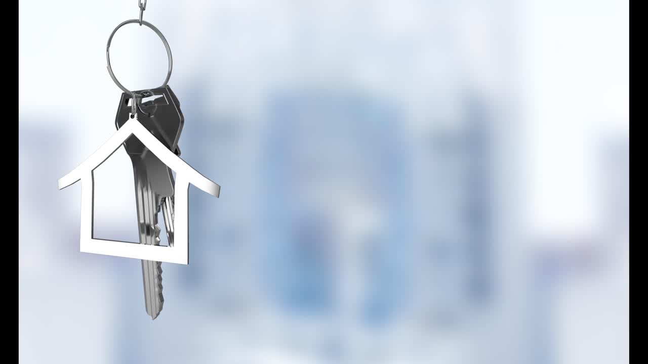 animación de las llaves de la casa de plata colgando contra un fondo borroso con espacio de copia