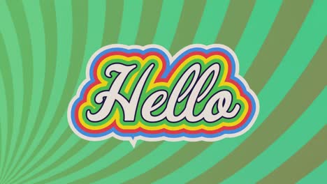 Animation-of-hello-text-in-colourful-letters-on-green-background