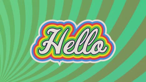 animation of hello text in colourful letters on green background