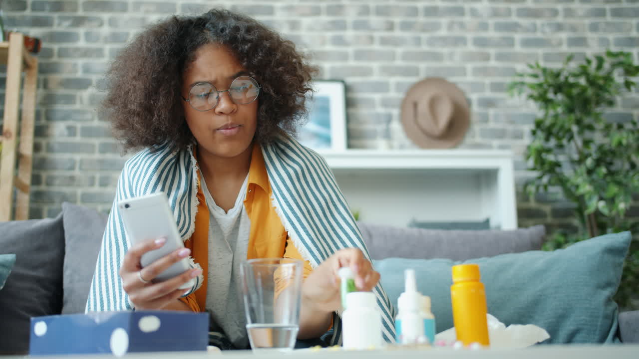 Woman Feeling Ill, Seeking Information, Home Remedies