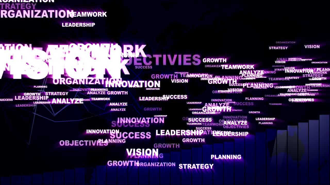 texto palabras clave de éxito animación, renderización, fondo, bucle