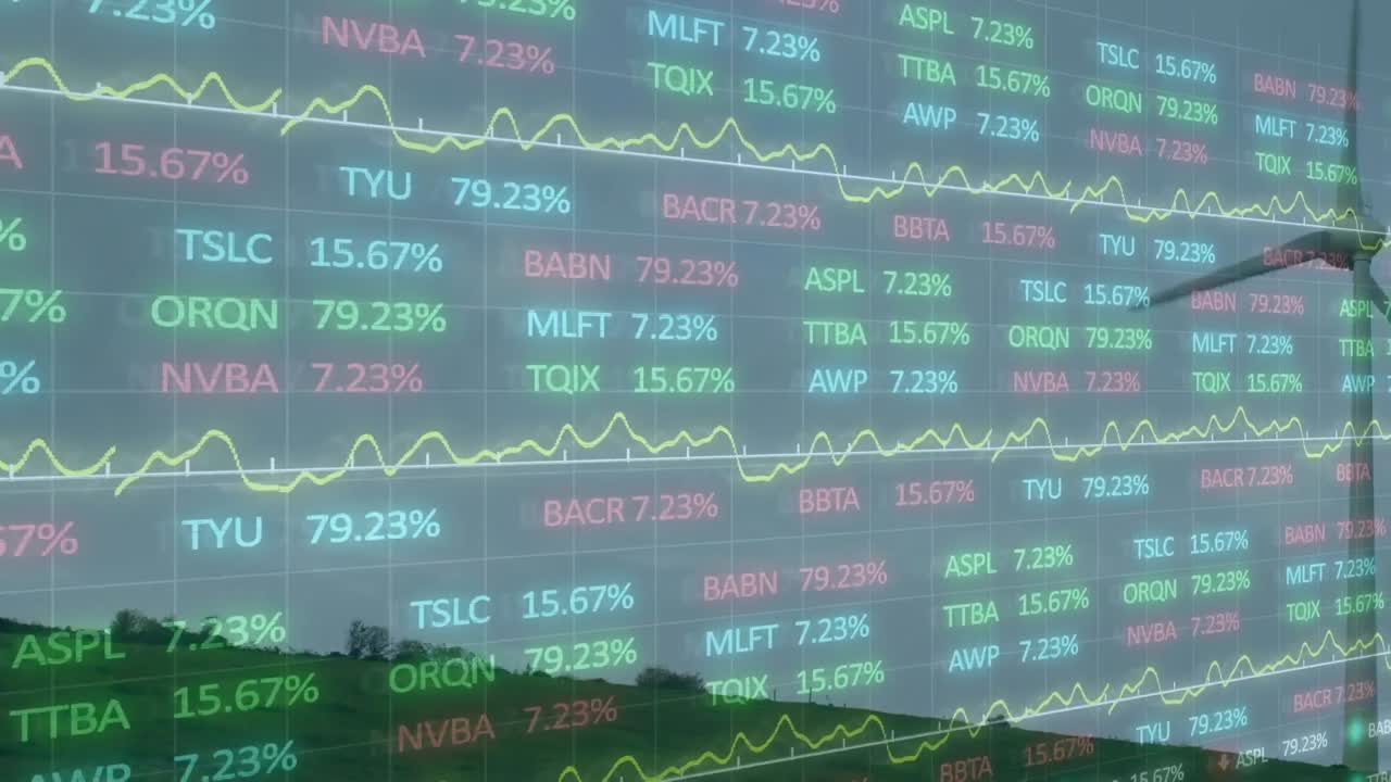 풍력 터빈을 통해 금융 데이터 처리의 애니메이션