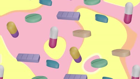 animation of floating pills on colourful background