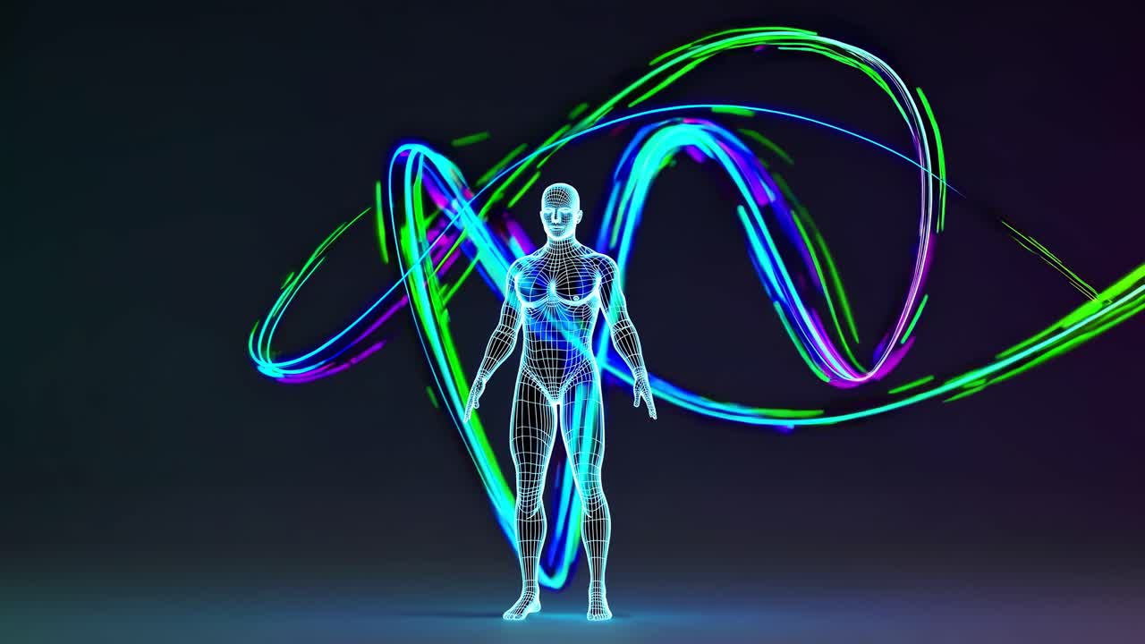 3D Human Skeleton with Glowing Light Trails