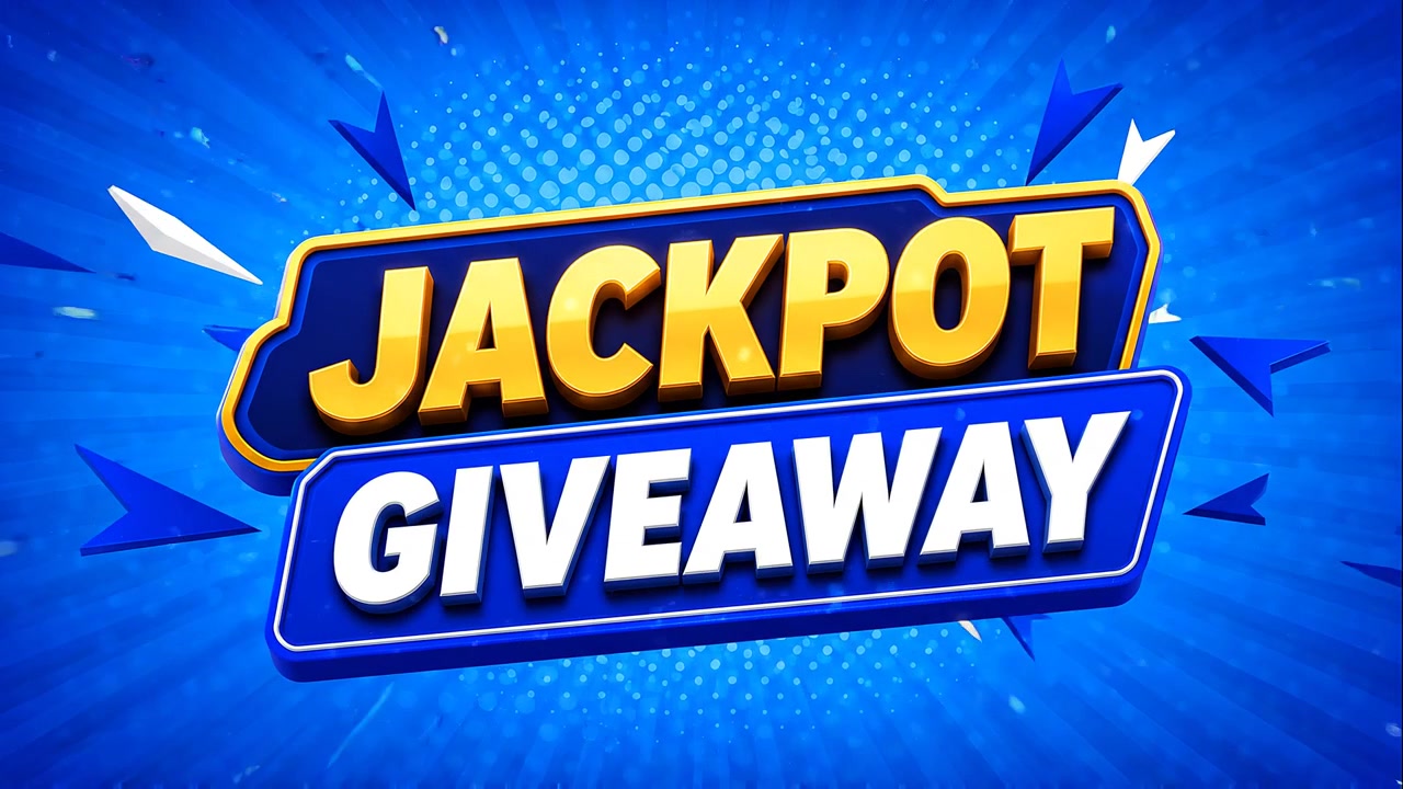 Jackpot-konkurrence animeret tekstgrafik på blå baggrund