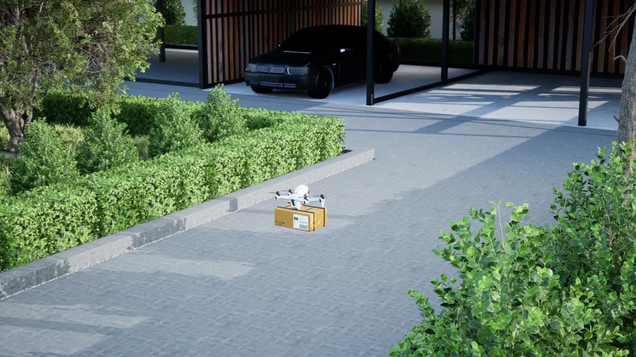 Delivery Drone, Autonomous Delivery Robot, Business Air Transportation Concept