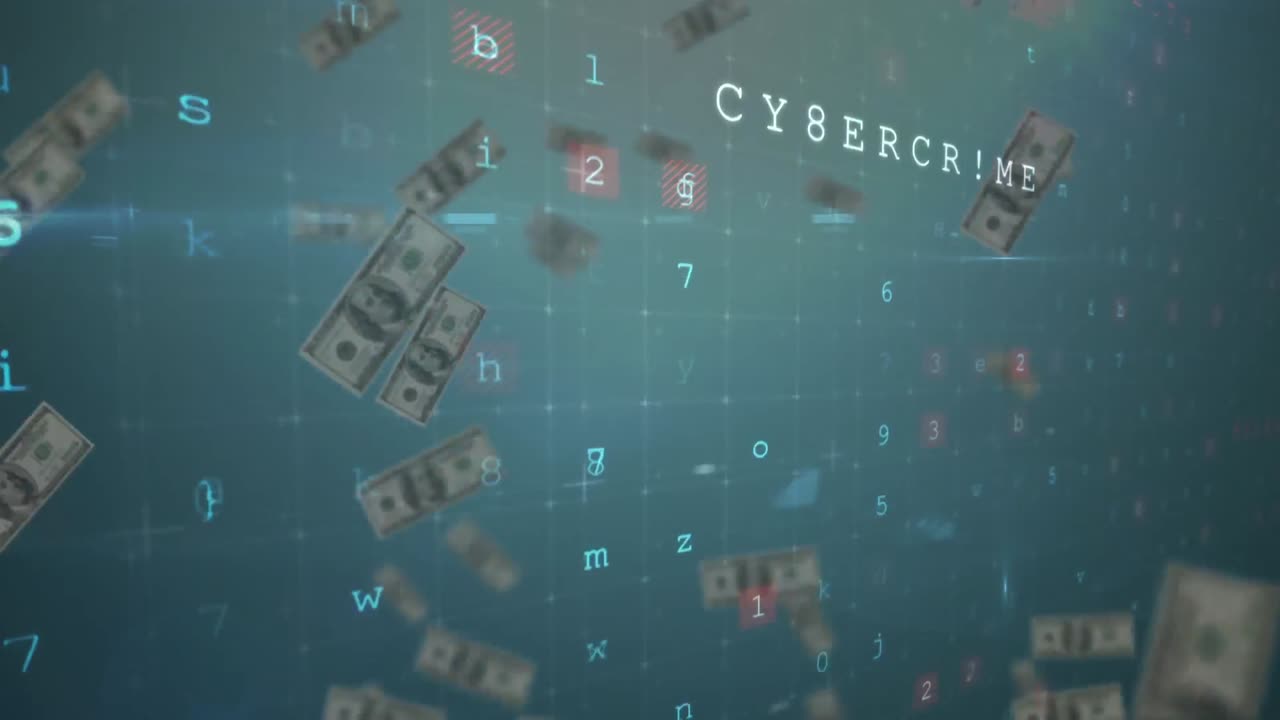 舞い落ちる米ドルを背景にしたサイバーセキュリティのコンセプト