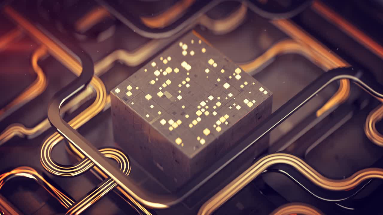 Futuristic technical construction seamless loop 3D render animation