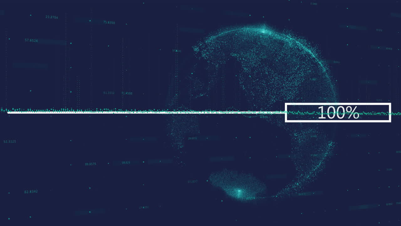 Animation of financial data processing over blue background