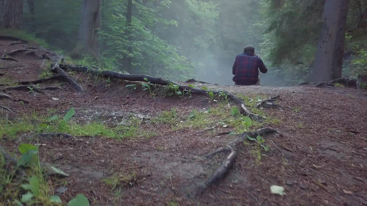 안개 숲에서 사진작가