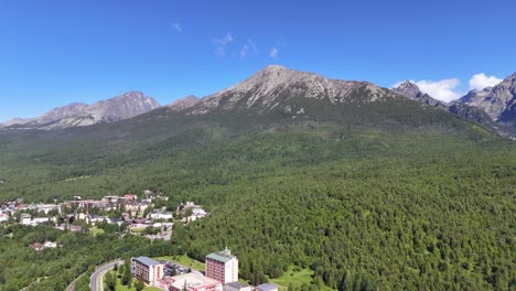 drone view of starý smokovec in the high tatras, slovakia. stunning mountain scenery, green forests, and peaceful summer atmosphere