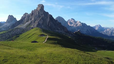 drone overflight over a lovely couple in dolomites