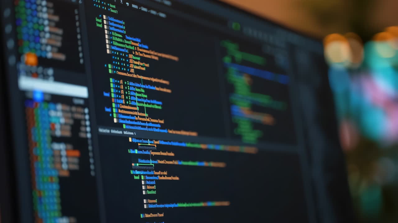 Computer monitor displaying programming code with syntax highlighting