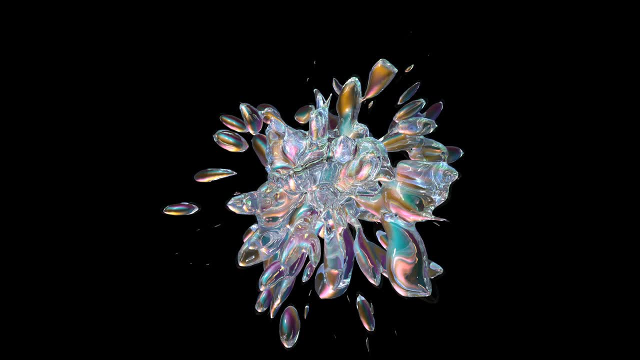 Water splash explode from center around itself. Isolated on black background.