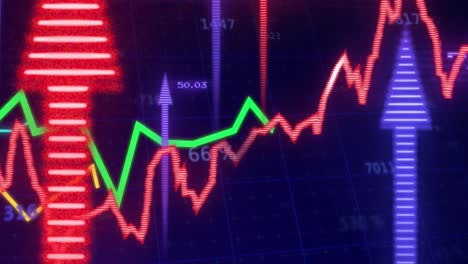 Animation-Der-Finanzdatenverarbeitung-Und--statistik-Mit-Pfeilen-Und-Roter-Linie