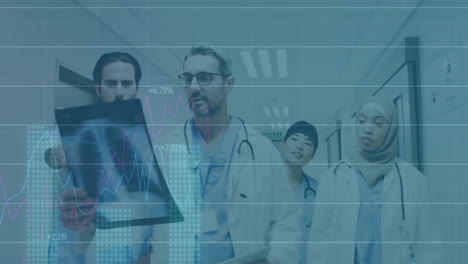 animación del procesamiento de datos financieros en diversos médicos en el hospital