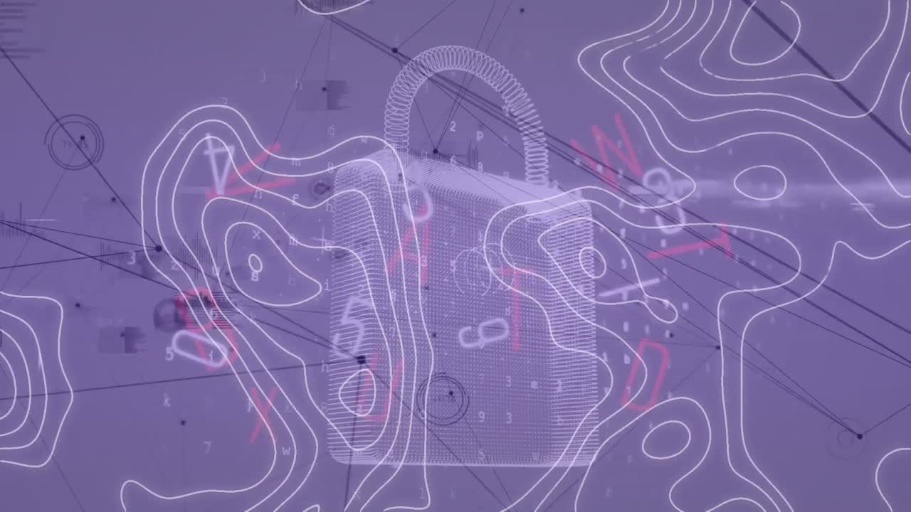 Animation of moving white lines over network of connections on grey background