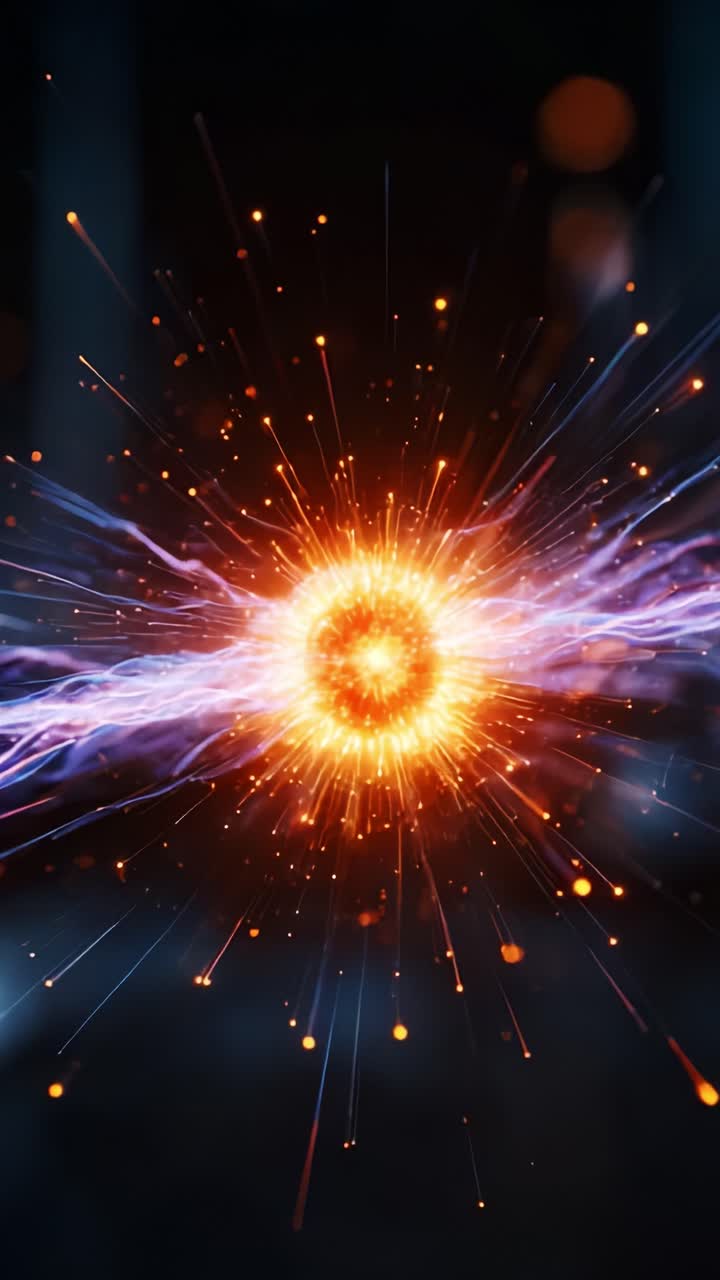 Un componente visual impresionante que captura la energía que emana de un núcleo central, con estelas de luz dinámicas y una coloración vibrante que significa movimiento y potencia