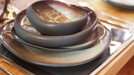 stack of modern gray ceramic plates