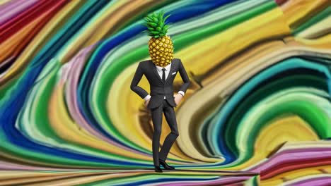 pineapple-headed businessman on colorful abstract background