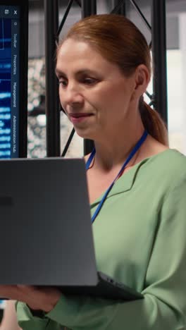 vertical video female entrepreneur works with neural networks for analytics