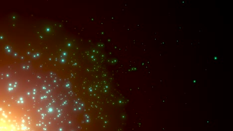 partículas verdes y estrellas voladoras en la galaxia