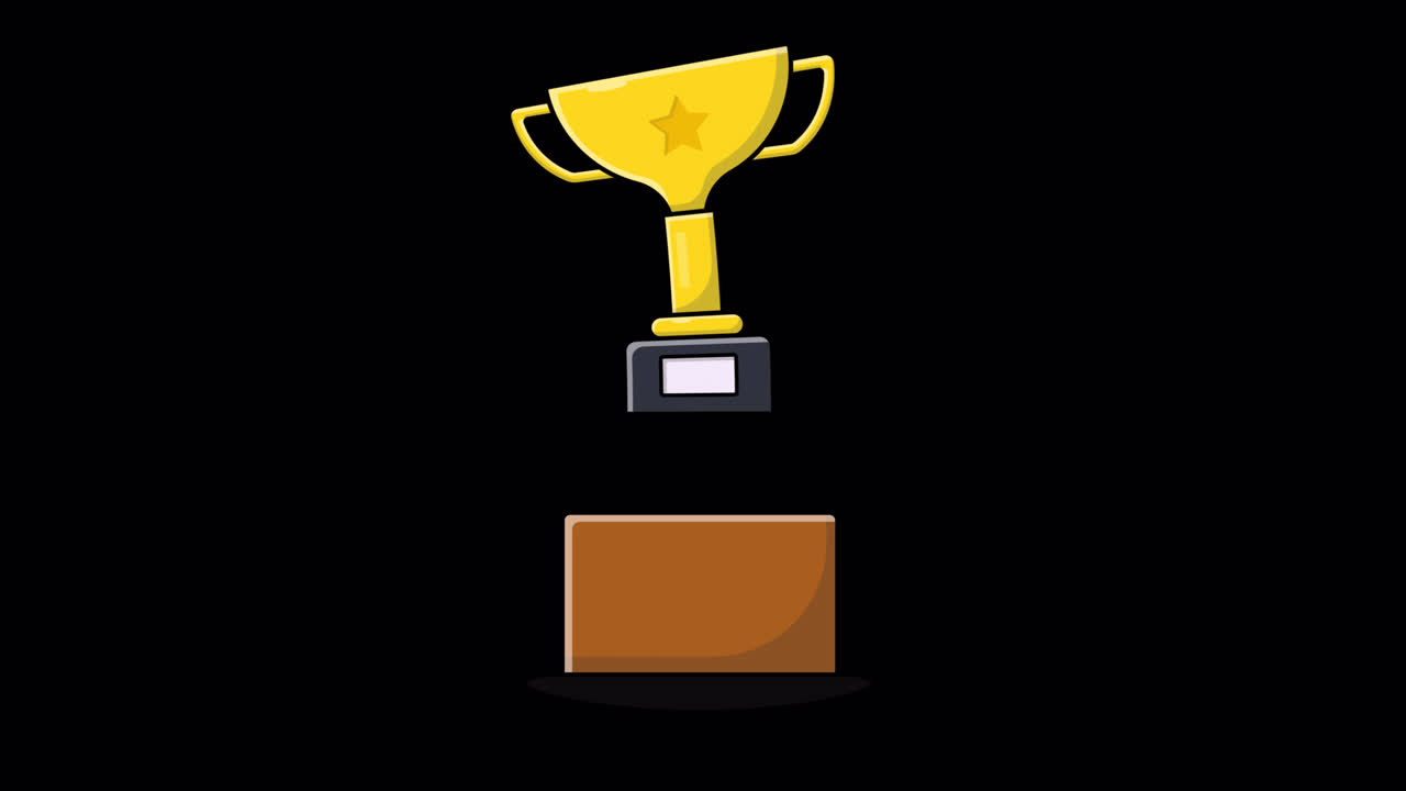 Gold Trophy Award Animation with Star on Black Background