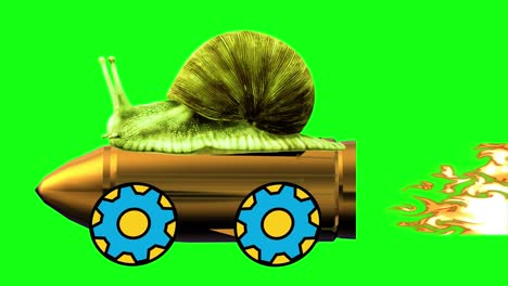 rocket snail tied to the rocket on chroma key