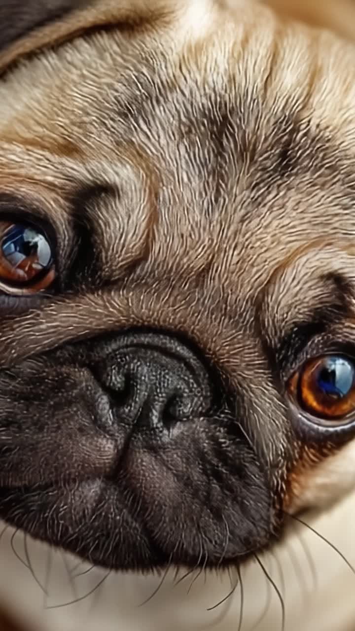 Close-up Cativante do Rosto de um Pug: Um Retrato Encantador de Seus Olhos Expressivos e Características Únicas, Capturando o Charme Desta Amada Raça de Cães