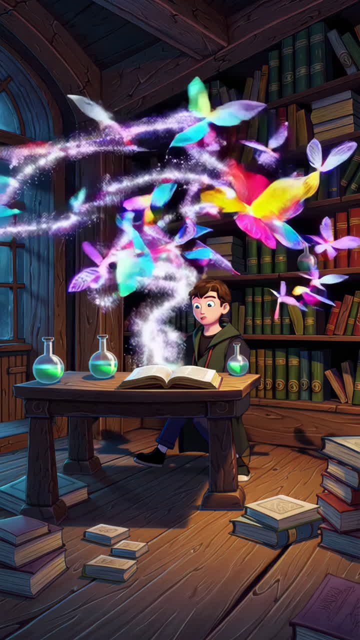 Young Wizard in a Magical Library