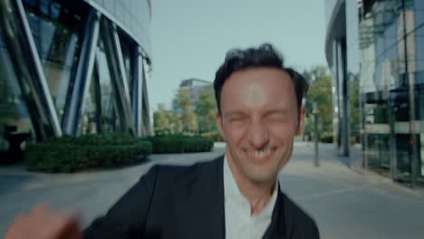 happy business man walking with joy