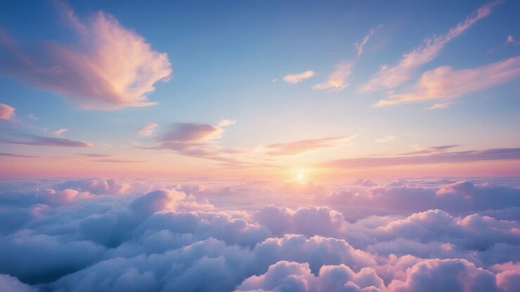 Traumhafter Pastellhimmel über den Wolken bei Sonnenaufgang oder Sonnenuntergang